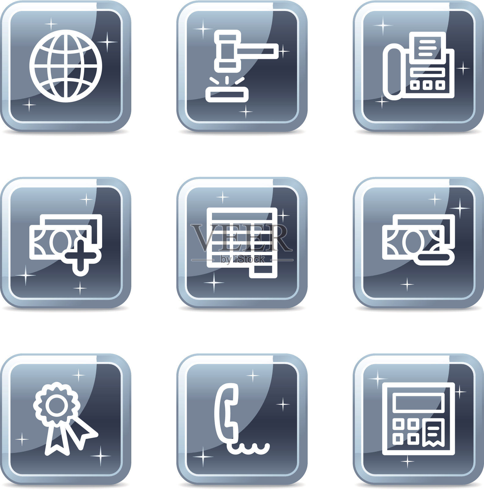 财经网站图标，方框蓝色矿物按钮系列设置2个图标素材
