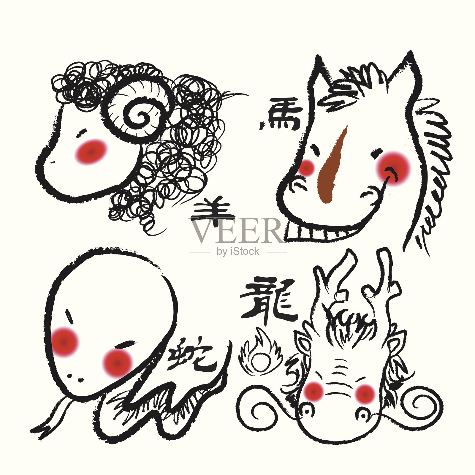 中国十二生肖水墨插画风格插画图片素材