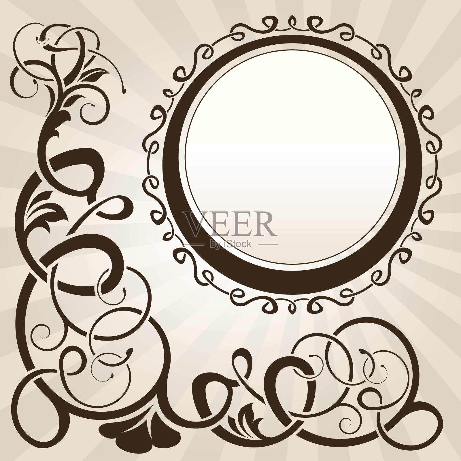 棕色复古花角与框架设计元素图片