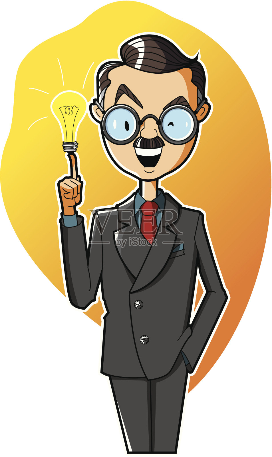 蓄着小胡子的男人，戴着平衡眼镜，点着灯设计元素图片