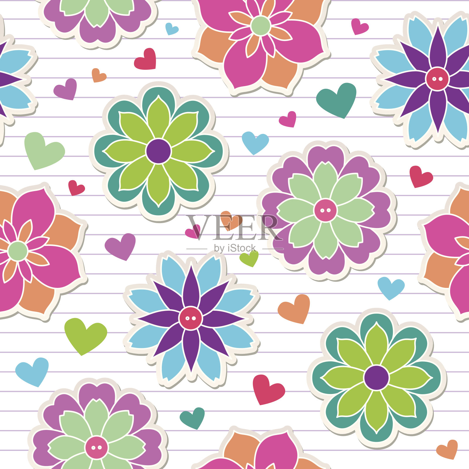 无缝图案的花贴纸插画图片素材