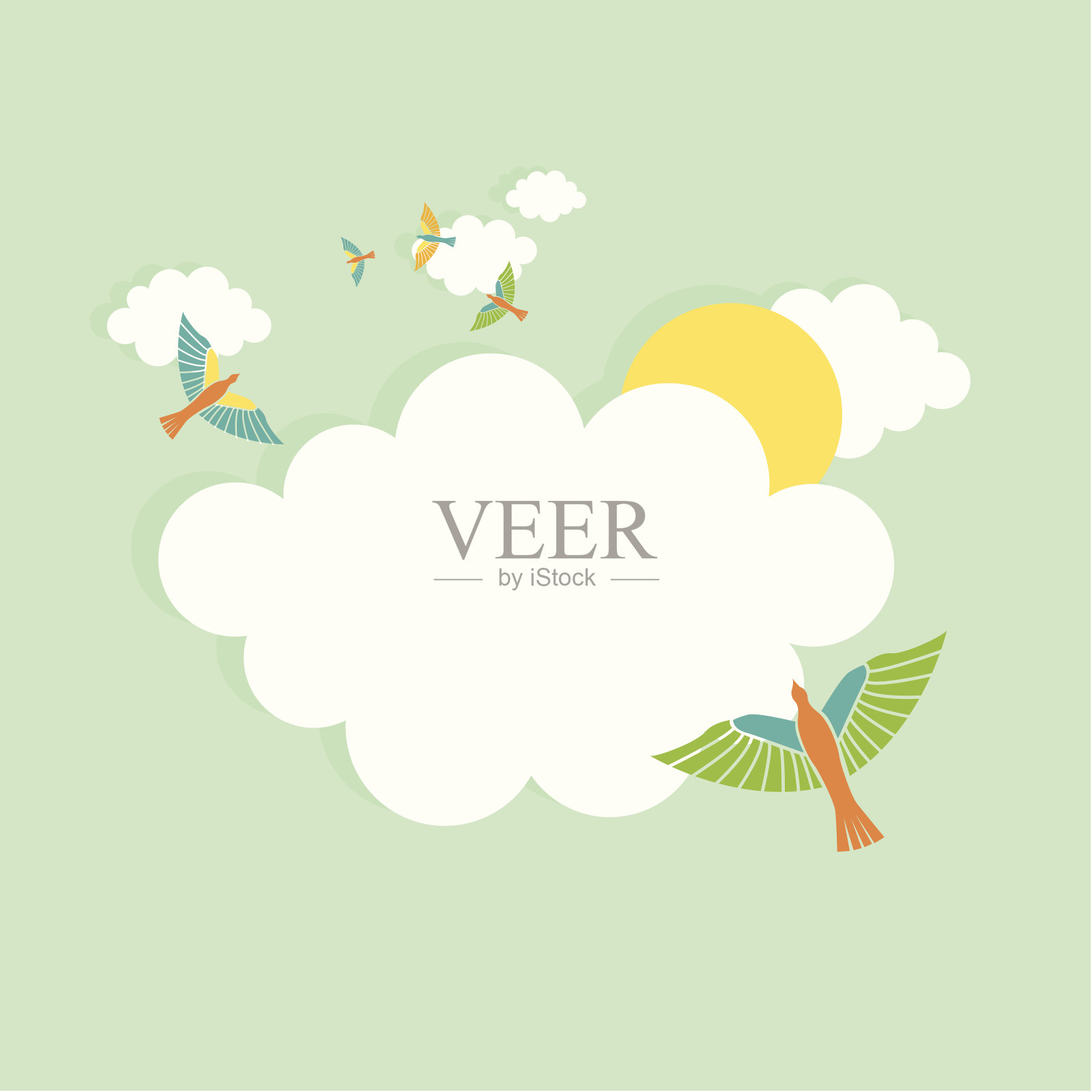 鸟类和云插画图片素材