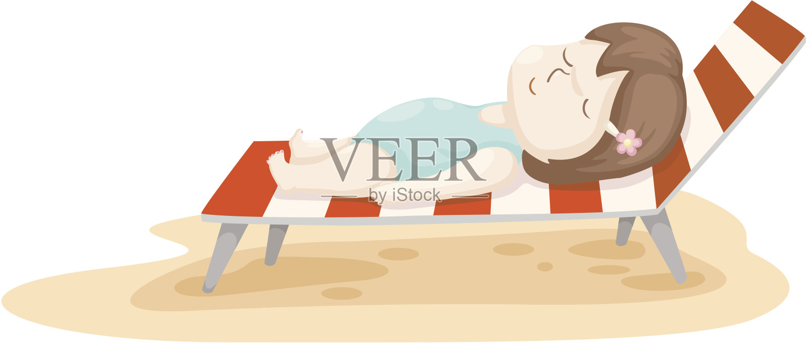 沙滩床上的女孩插画图片素材