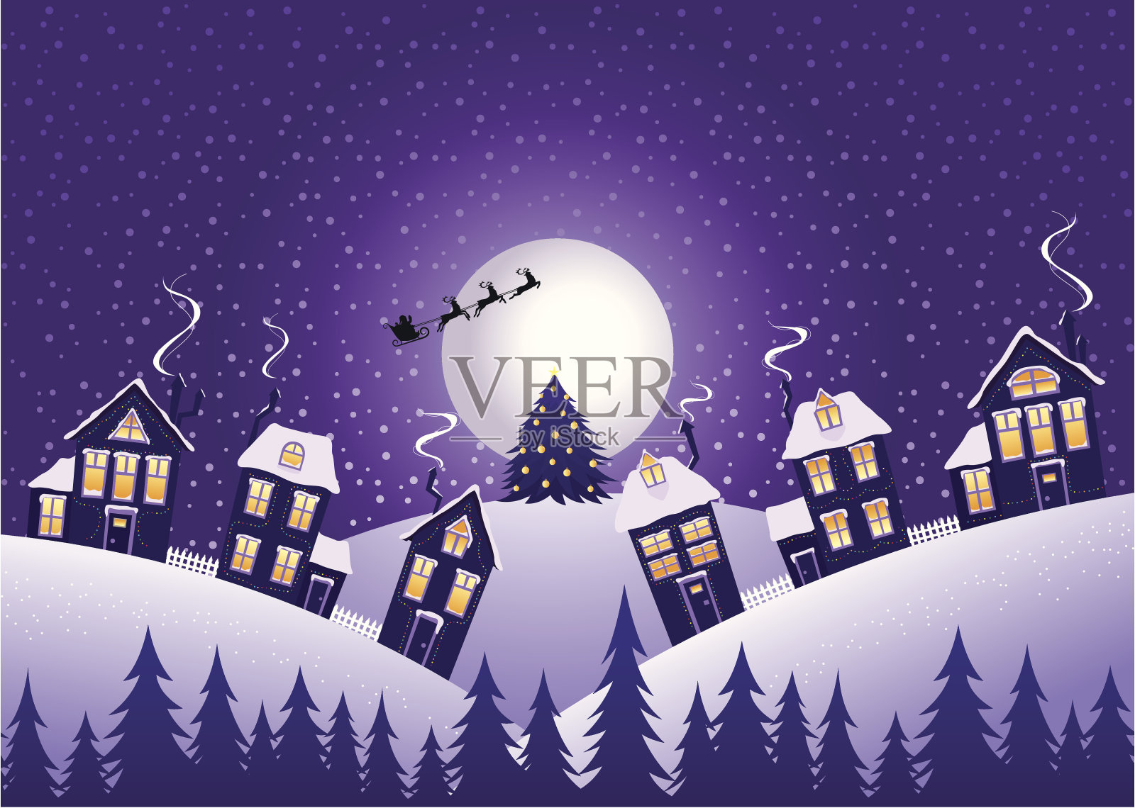 紫色圣诞节的晚上插画图片素材