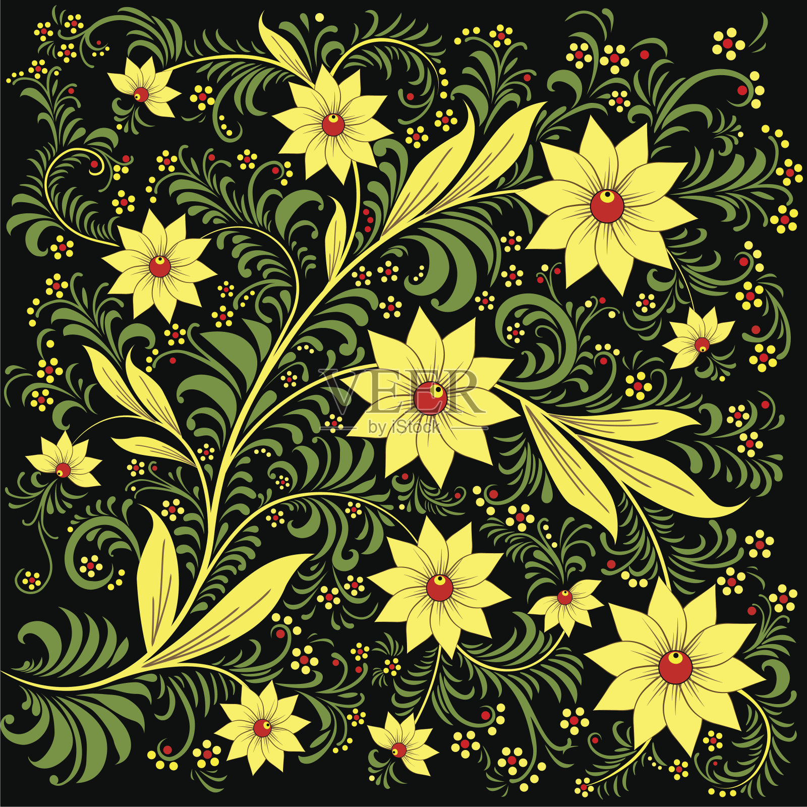 黑色背景上的花图案插画图片素材