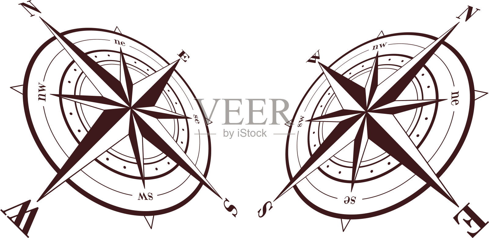 一组罗盘玫瑰孤立在白色背景。矢量图设计元素图片