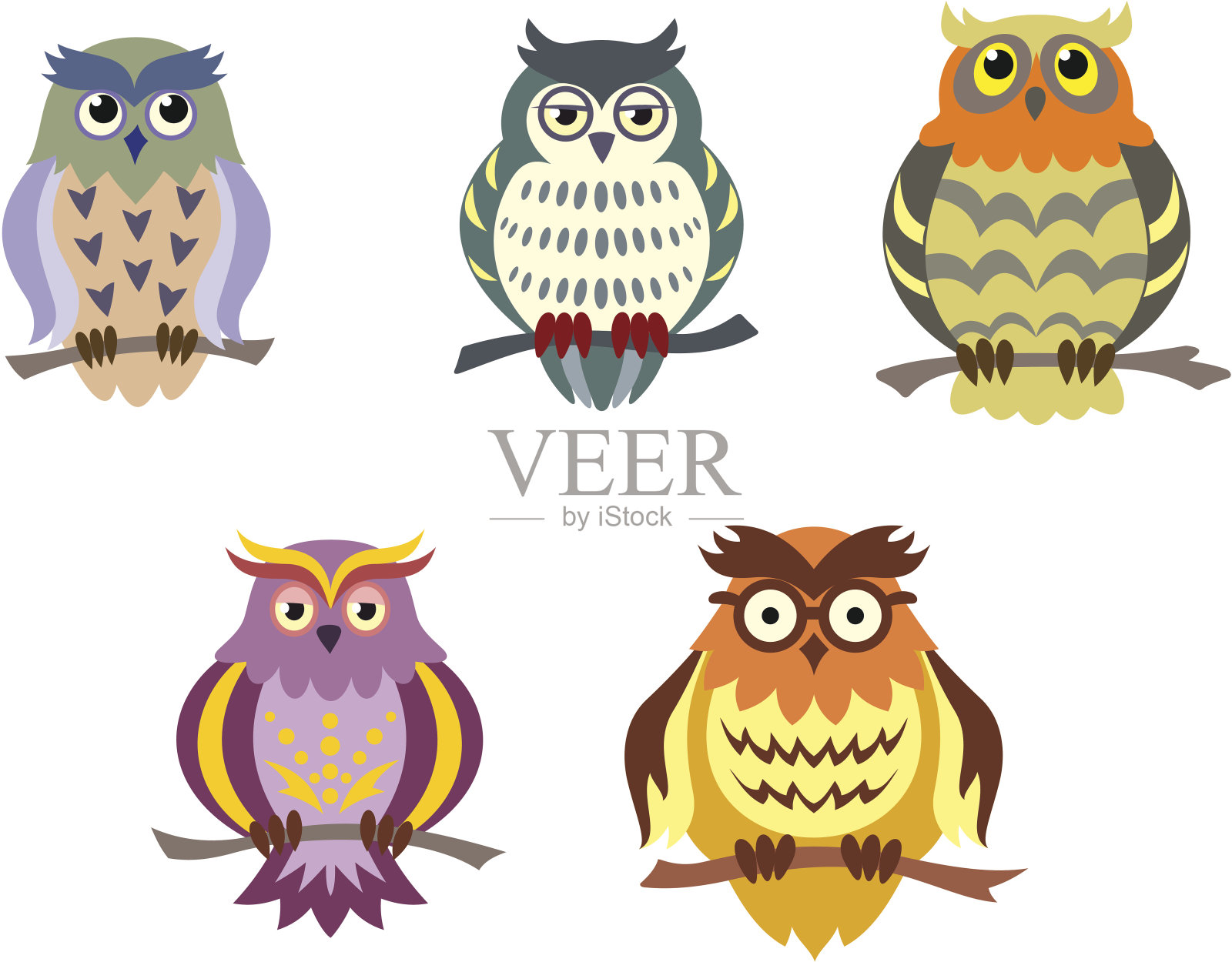 彩色卡通猫头鹰设计元素图片