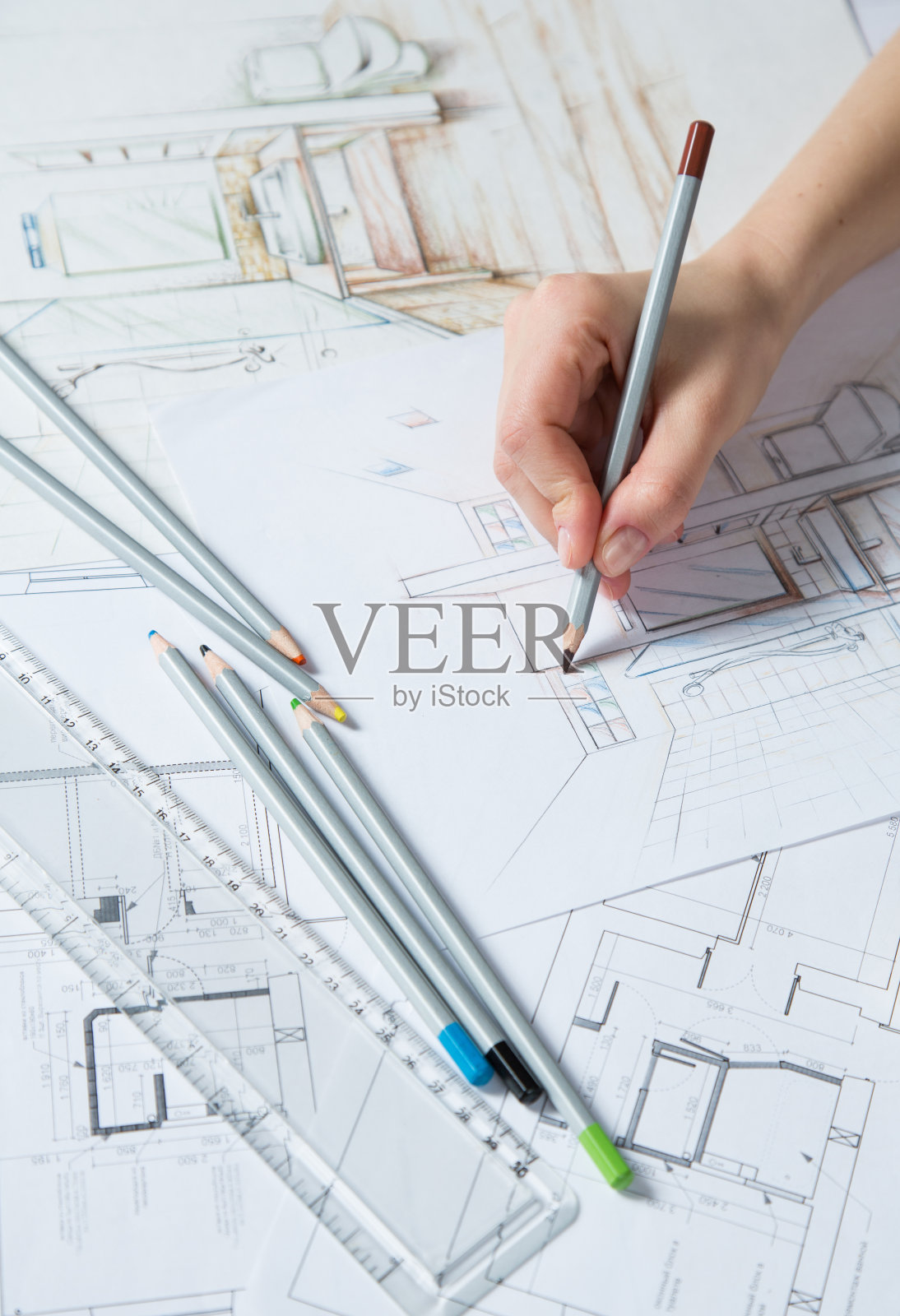 手绘内部细节插画图片素材