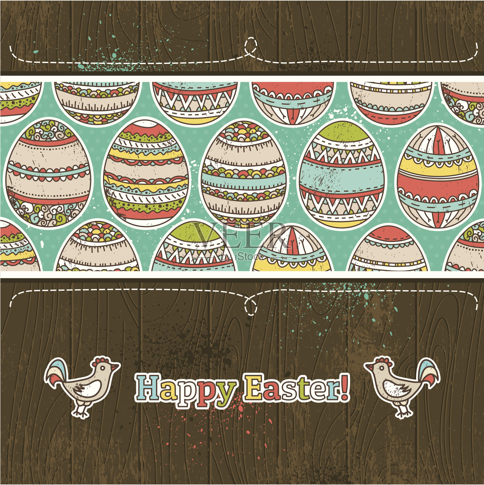 复活节彩蛋在垃圾木背景设计模板素材