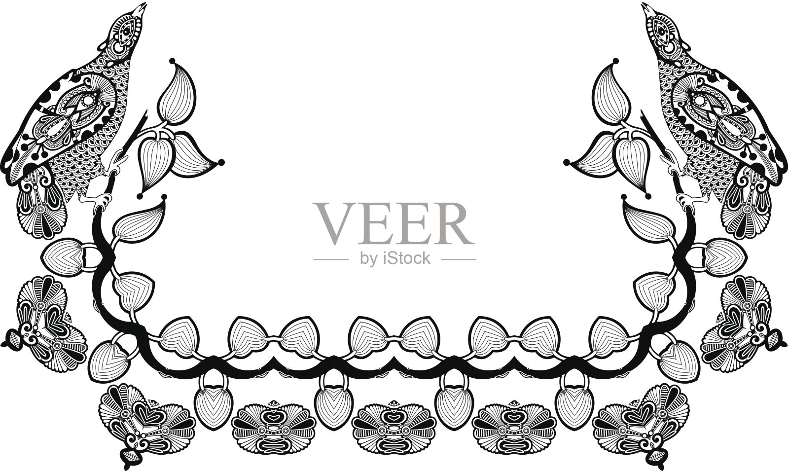 华丽的鸟花图案插画图片素材