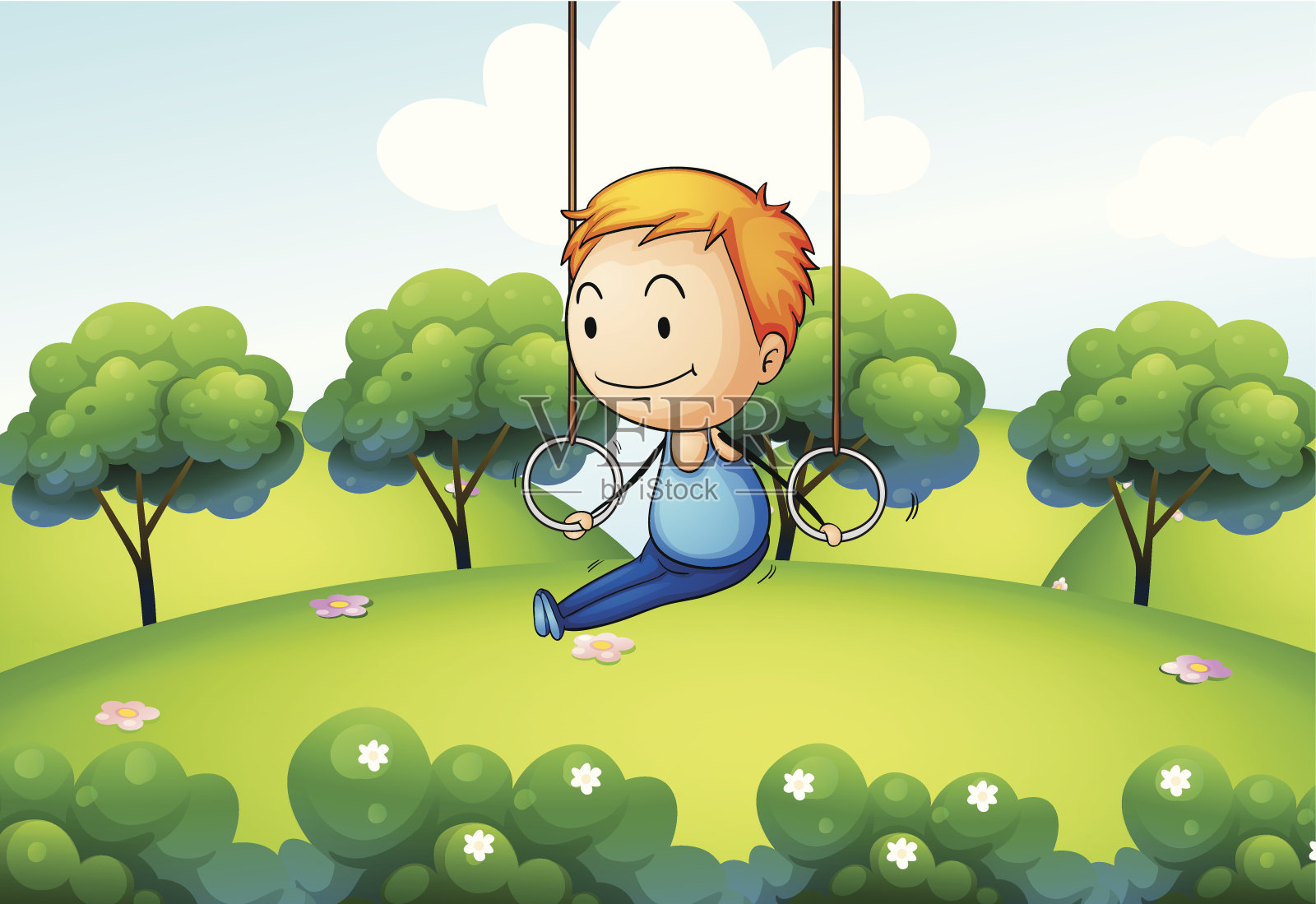 男孩在山上锻炼插画图片素材