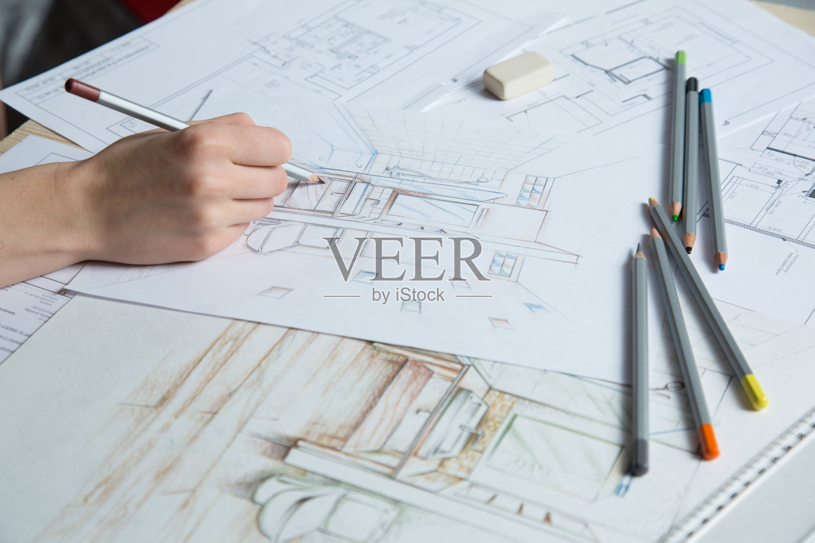 手绘内部细节插画图片素材