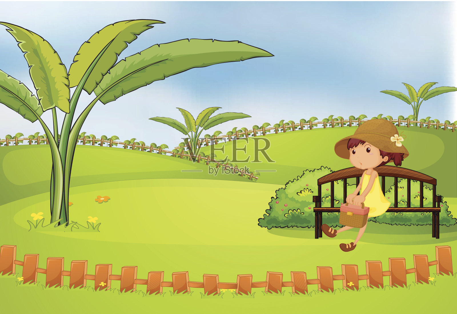 坐在长椅上的漂亮女人插画图片素材