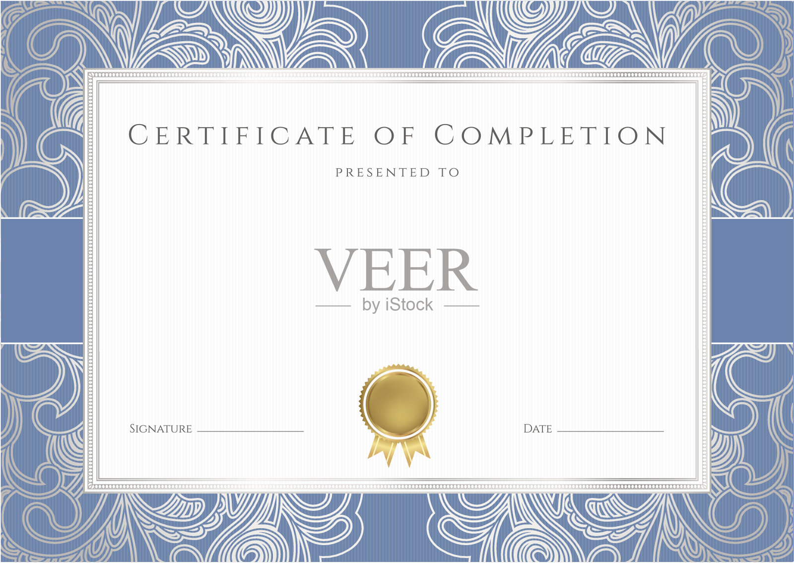 证书/文凭(模板)。奖励背景与蓝色边框。花的图案插画图片素材