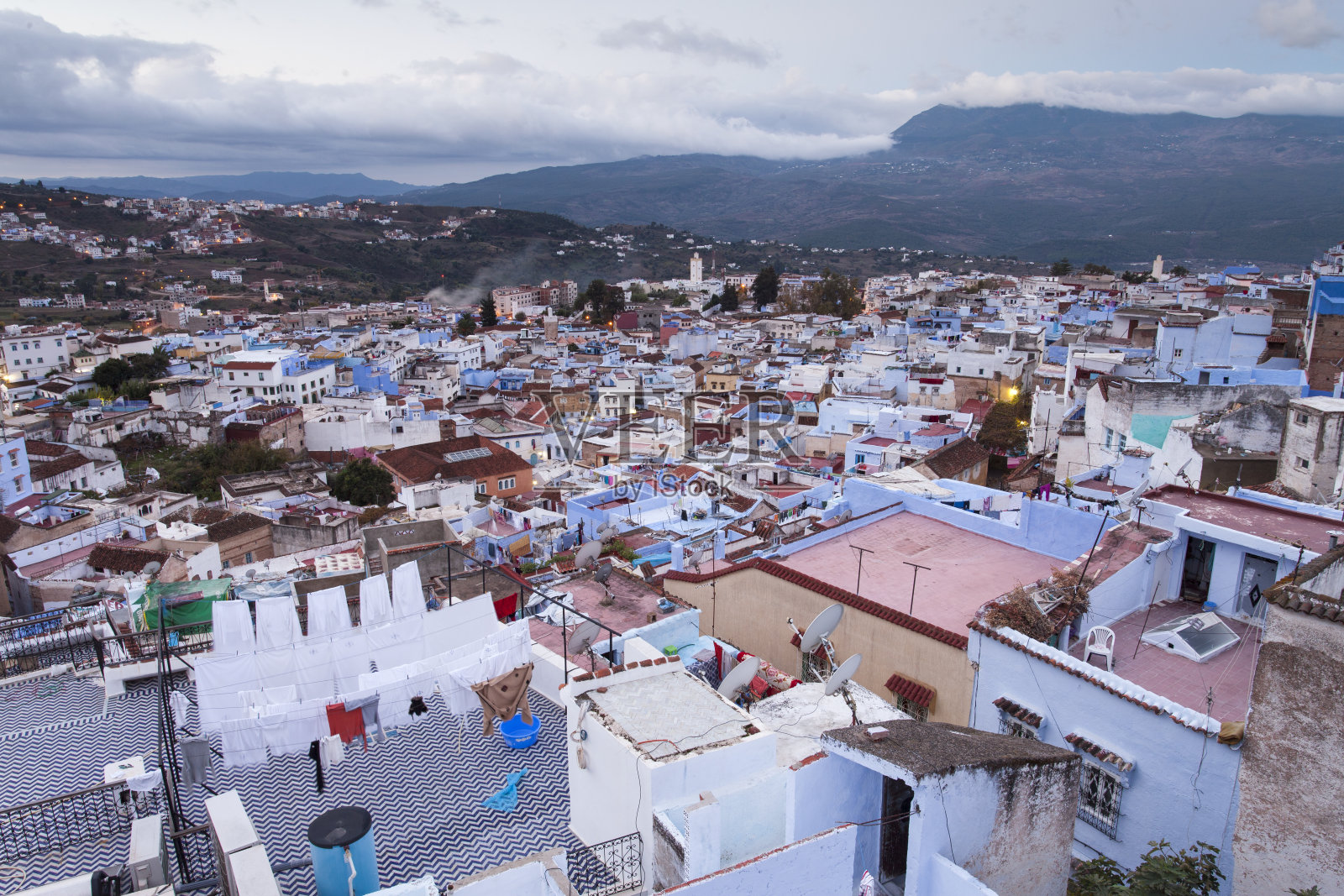 摩洛哥Chefchaouen的medina蓝色城镇照片摄影图片