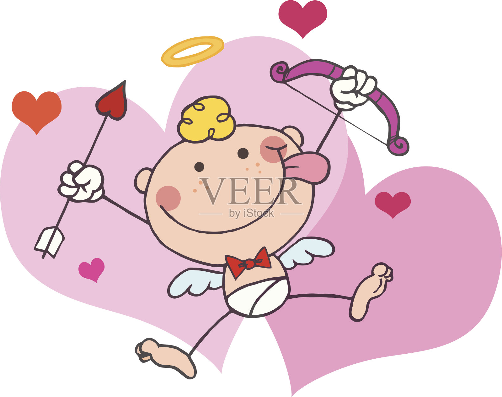 棍丘比特与弓和箭-背景插画图片素材