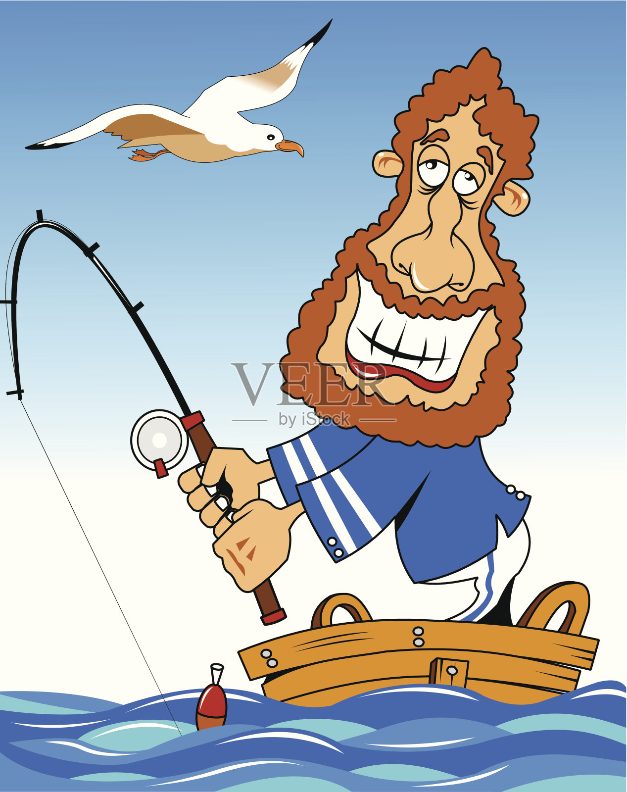 渔夫和海鸥插画图片素材