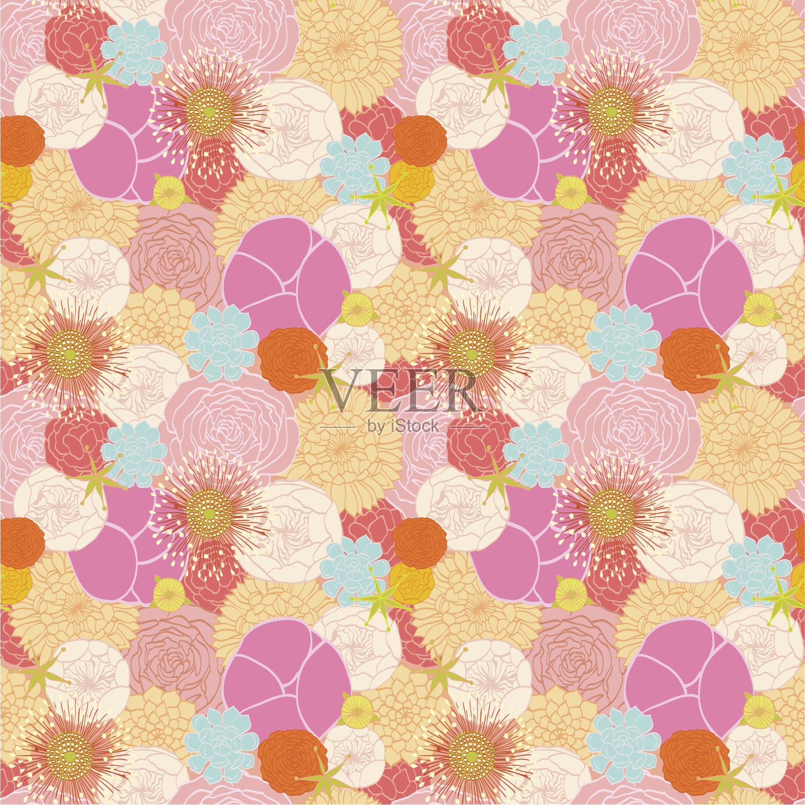 无缝图案来自现代多彩的花朵插画图片素材