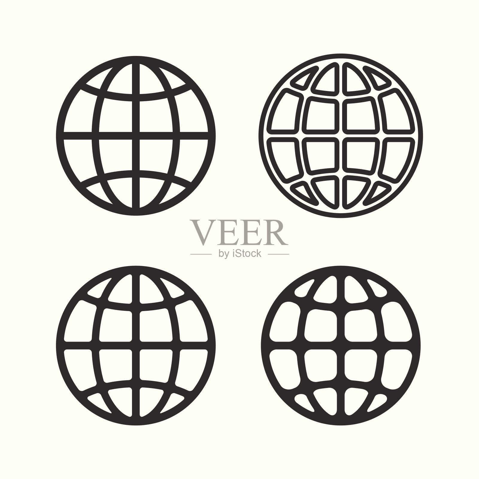 黑白地球仪图标设置插画图片素材