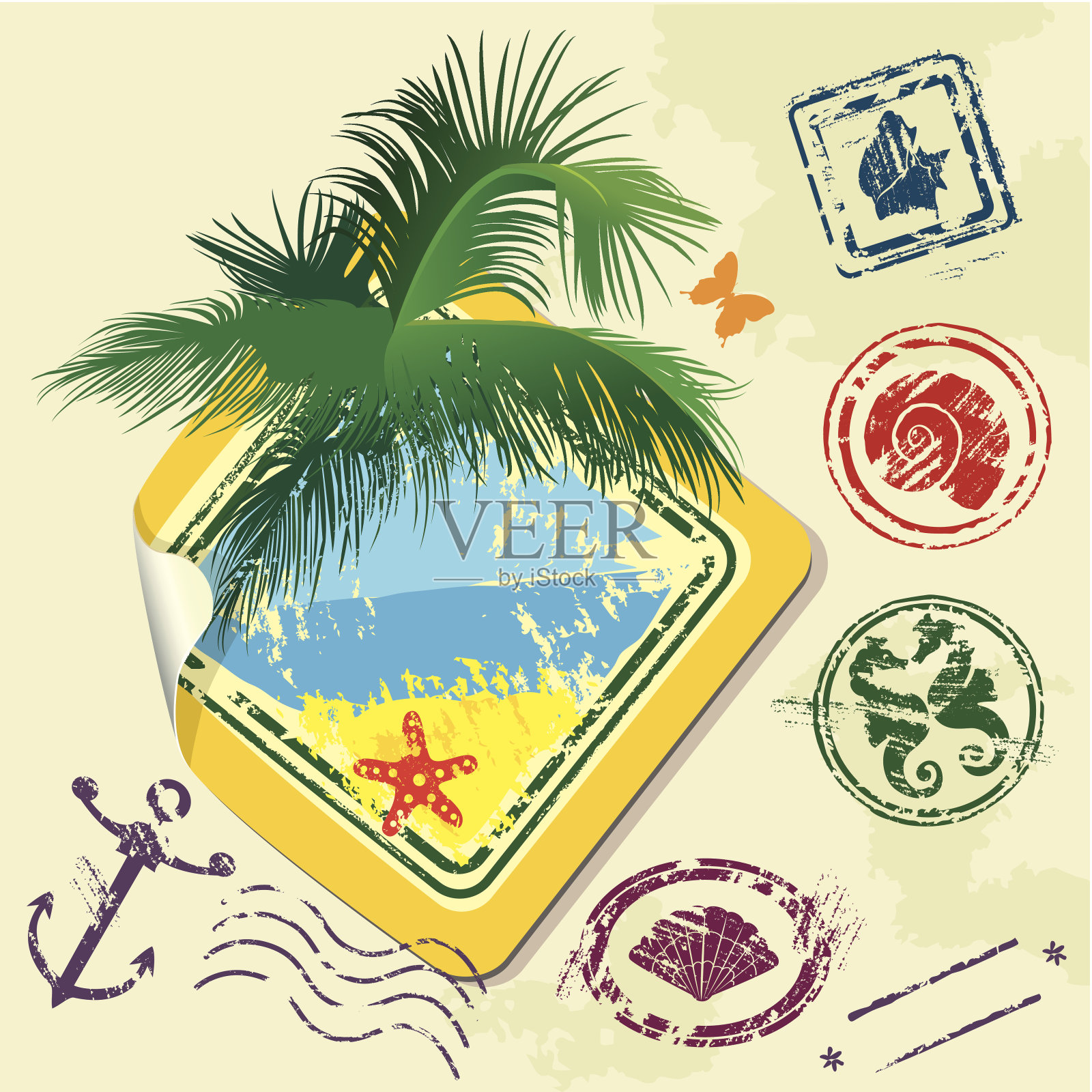 夏季及旅游邮票插画图片素材