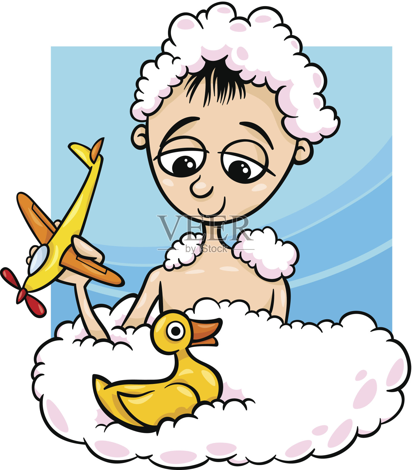 可爱的小男孩在浴室卡通插画图片素材