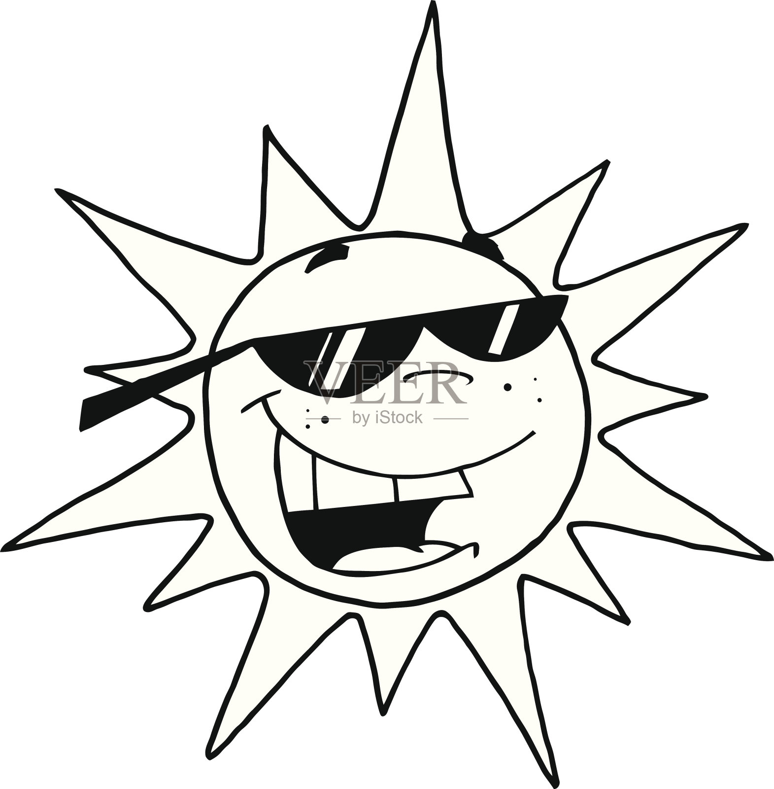 黑色和白色的快乐太阳与太阳镜插画图片素材