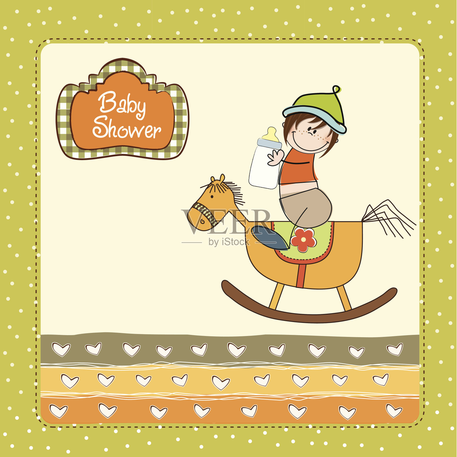 小男孩淋浴和木马玩具插画图片素材