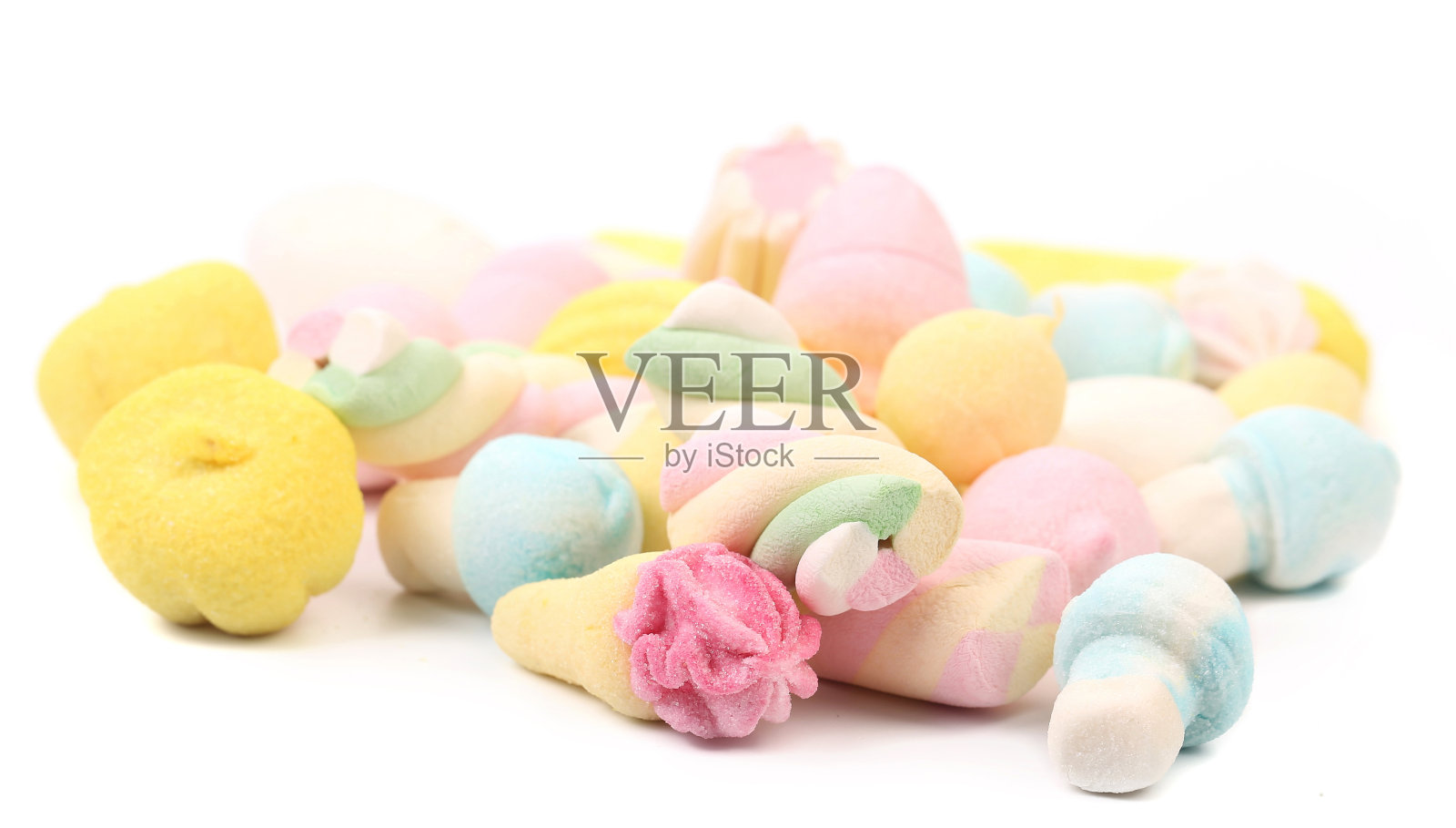 不同色彩的棉花糖特写。照片摄影图片