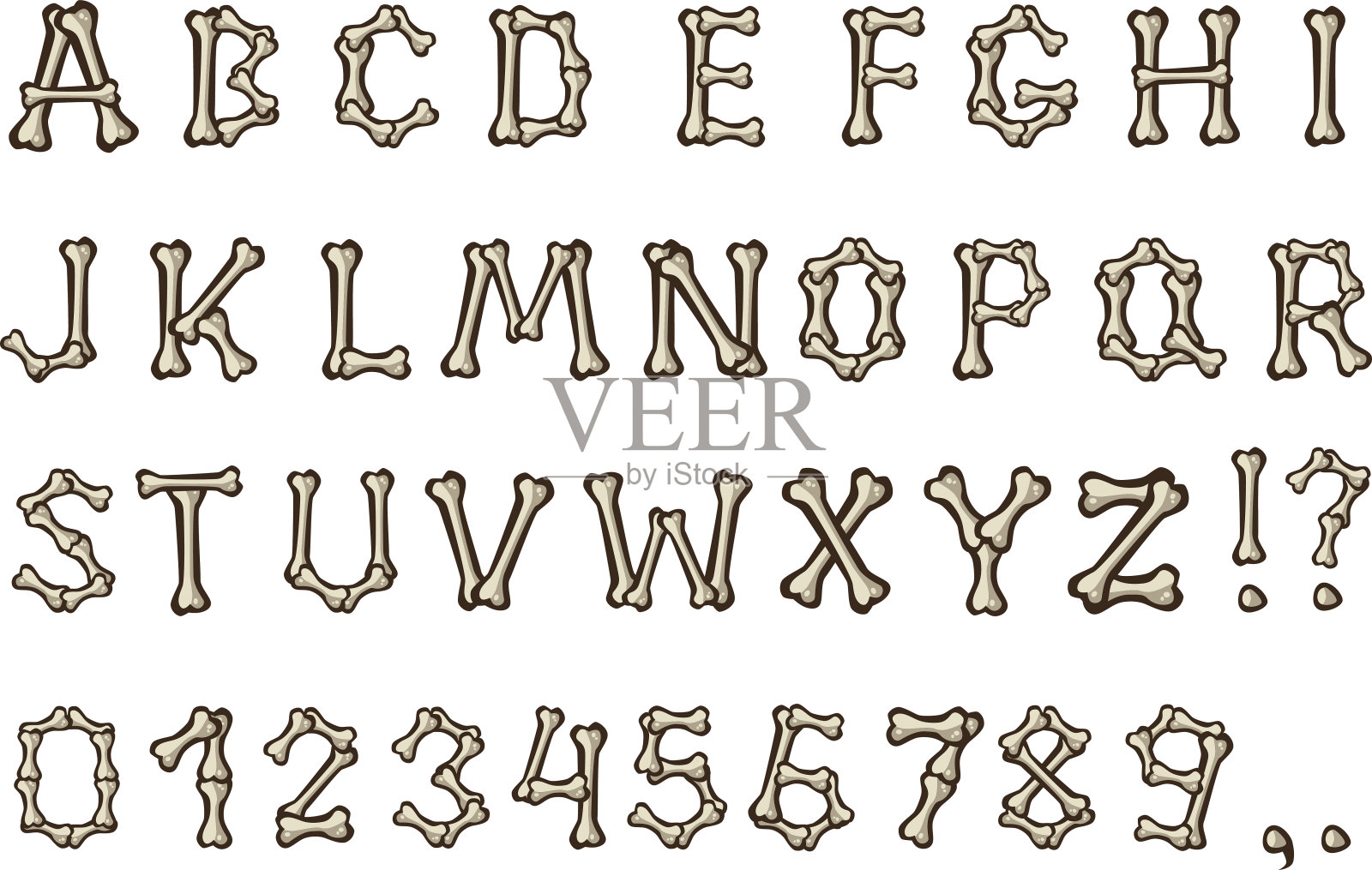 骨字母表插画图片素材