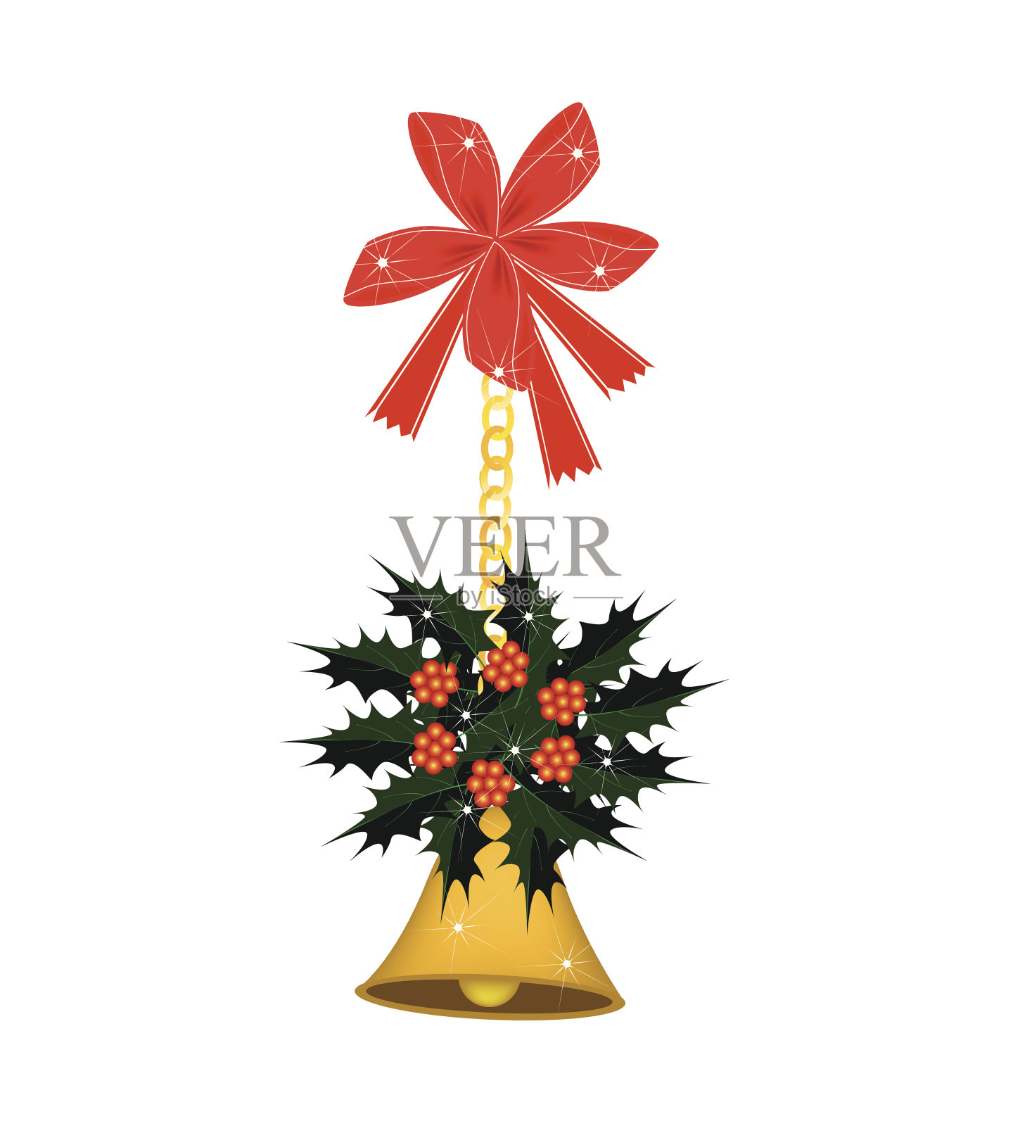 金钟和带蝴蝶结的圣诞冬青插画图片素材