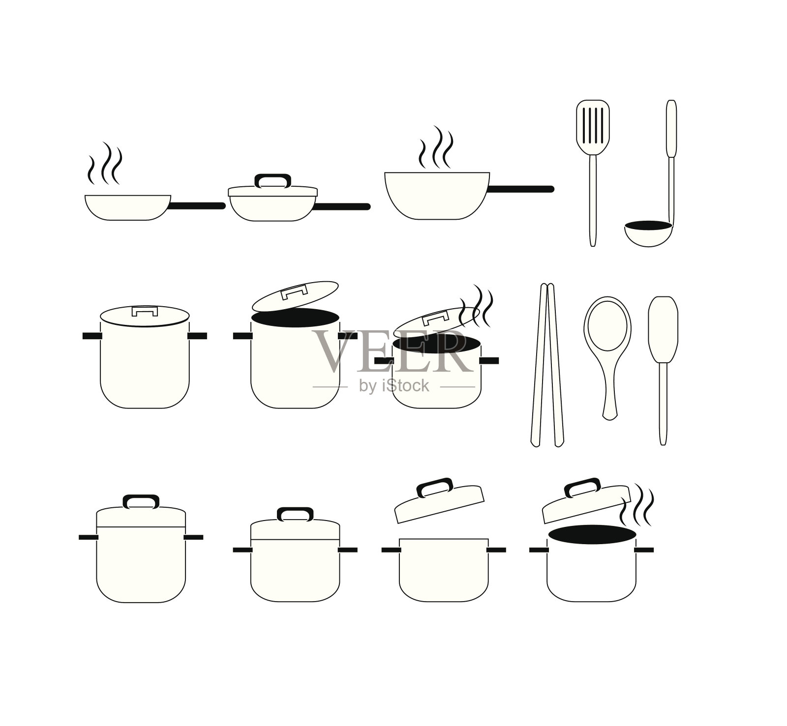 收集厨房工具锅，潘图标矢量插画图片素材