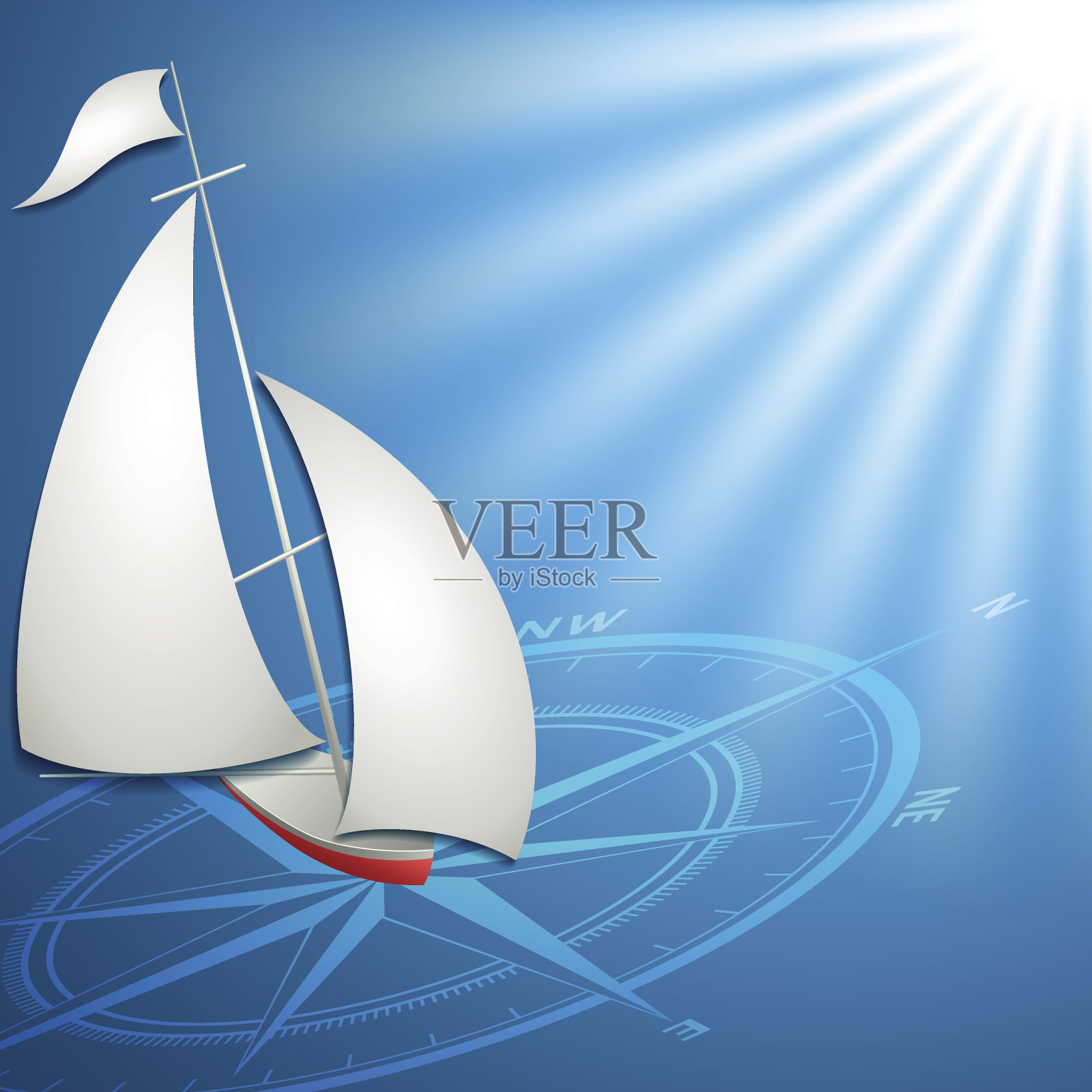 旗鱼和指南针插画图片素材