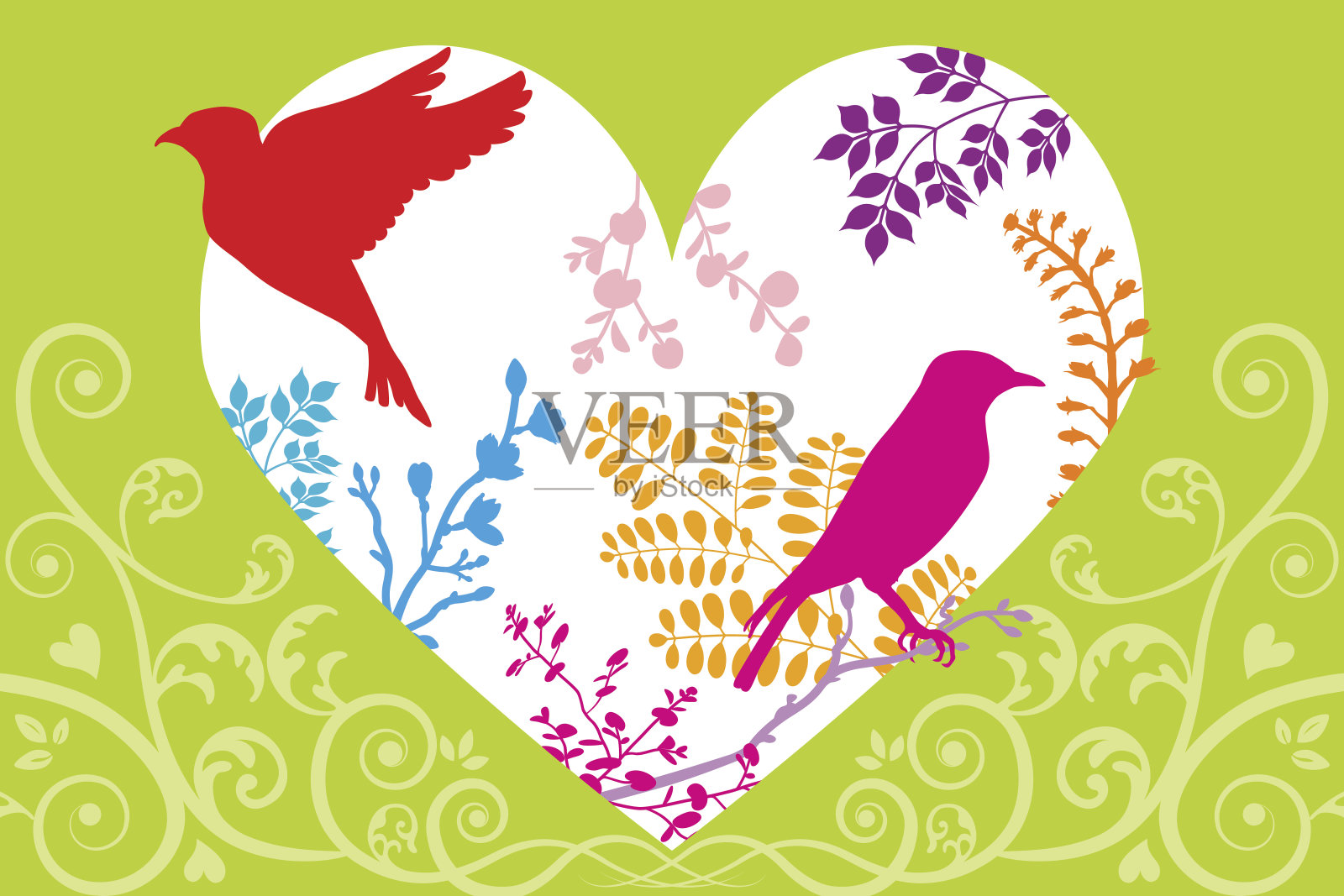 春心，鸟语花香插画图片素材