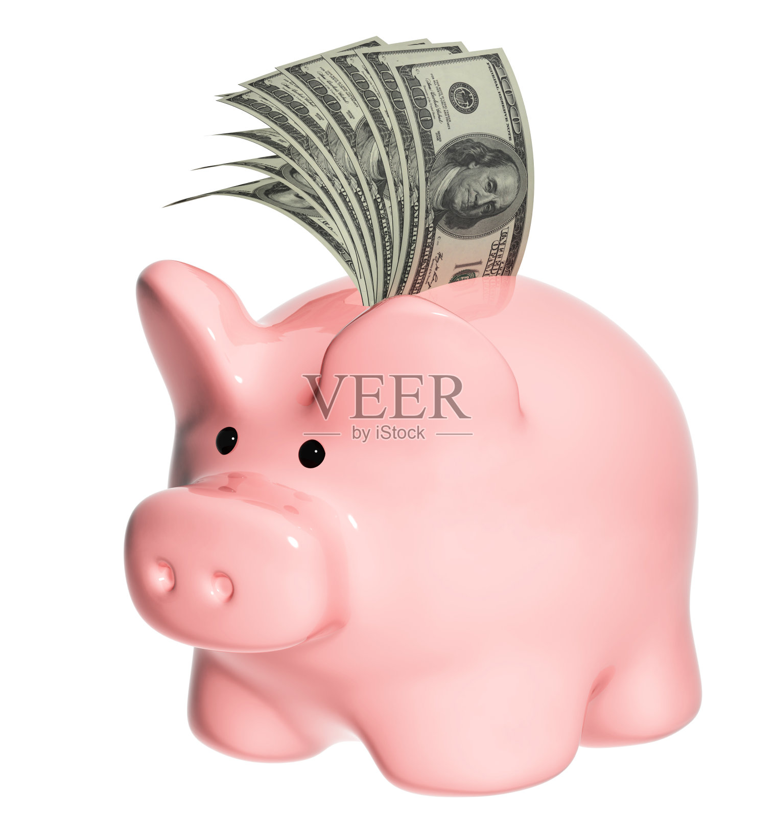 小猪储蓄罐和美元钞票照片摄影图片