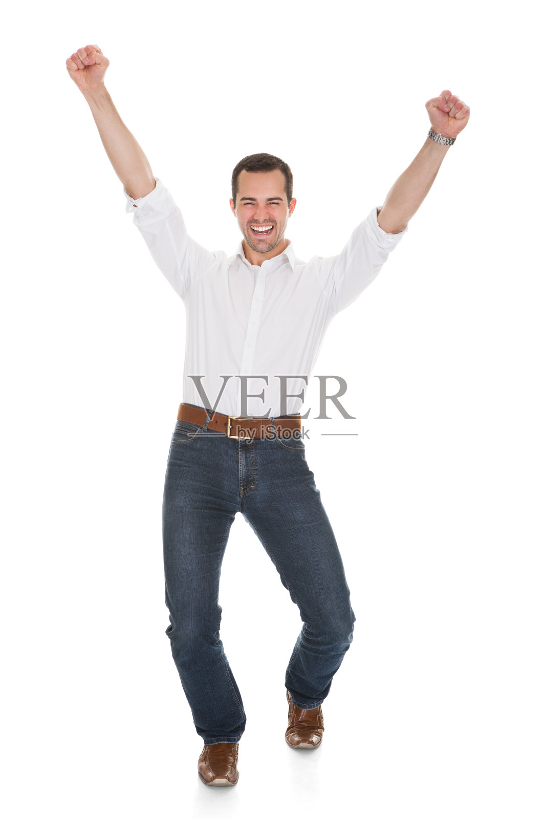 举起手臂的男人的肖像照片摄影图片