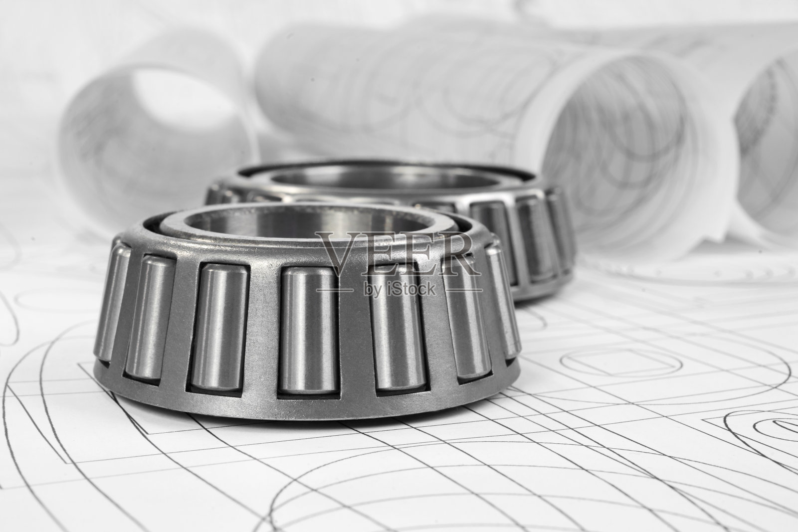 滚柱轴承和图纸照片摄影图片
