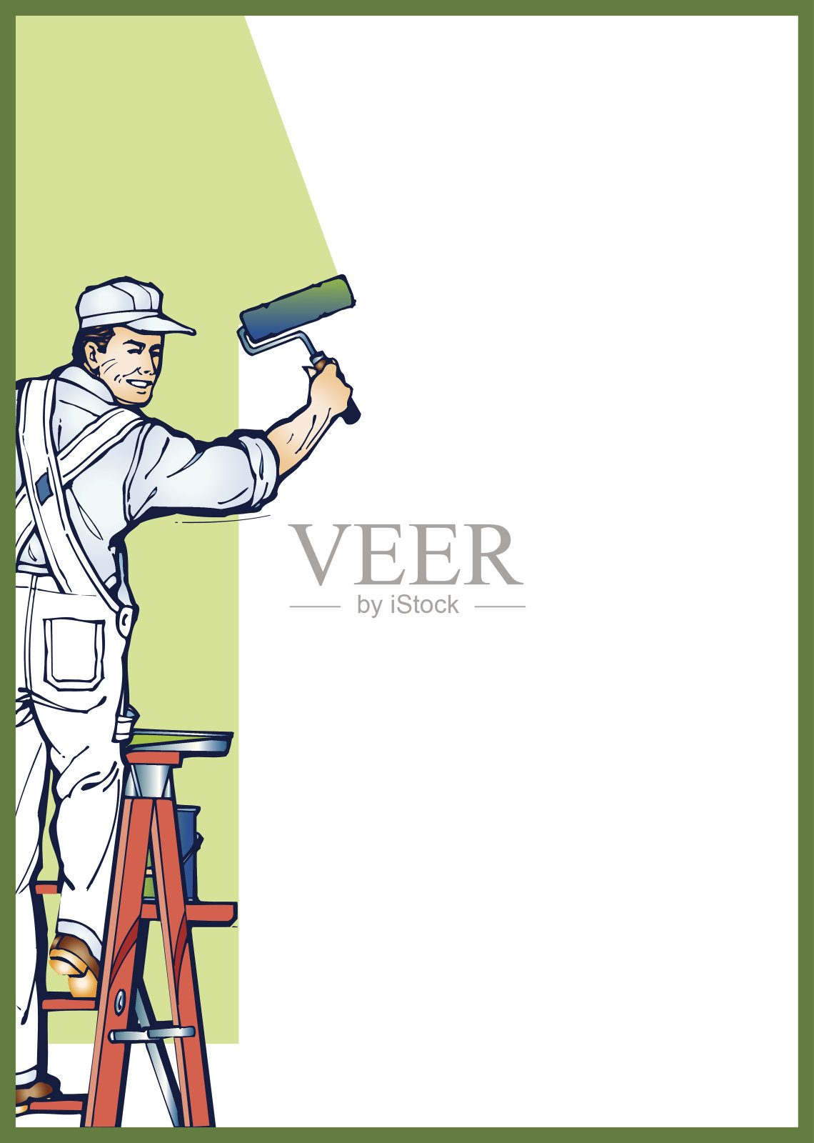 梯子上的油漆工C插画图片素材