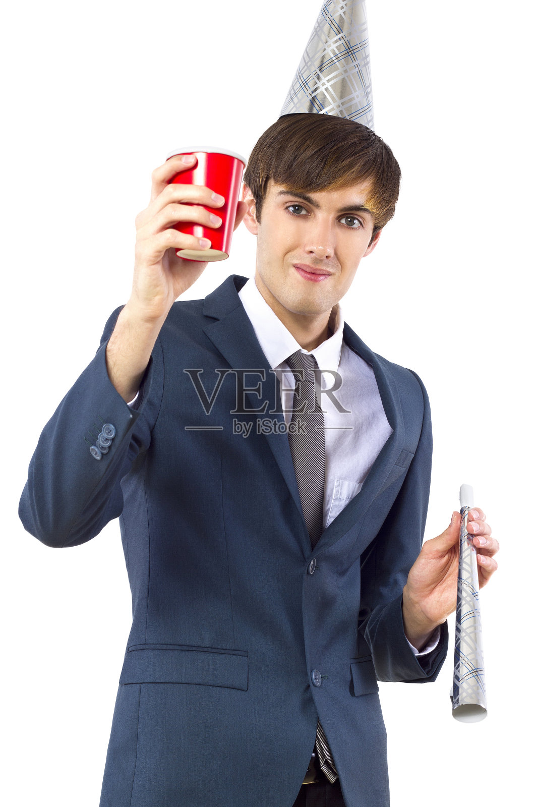 商人用红杯庆祝新年照片摄影图片