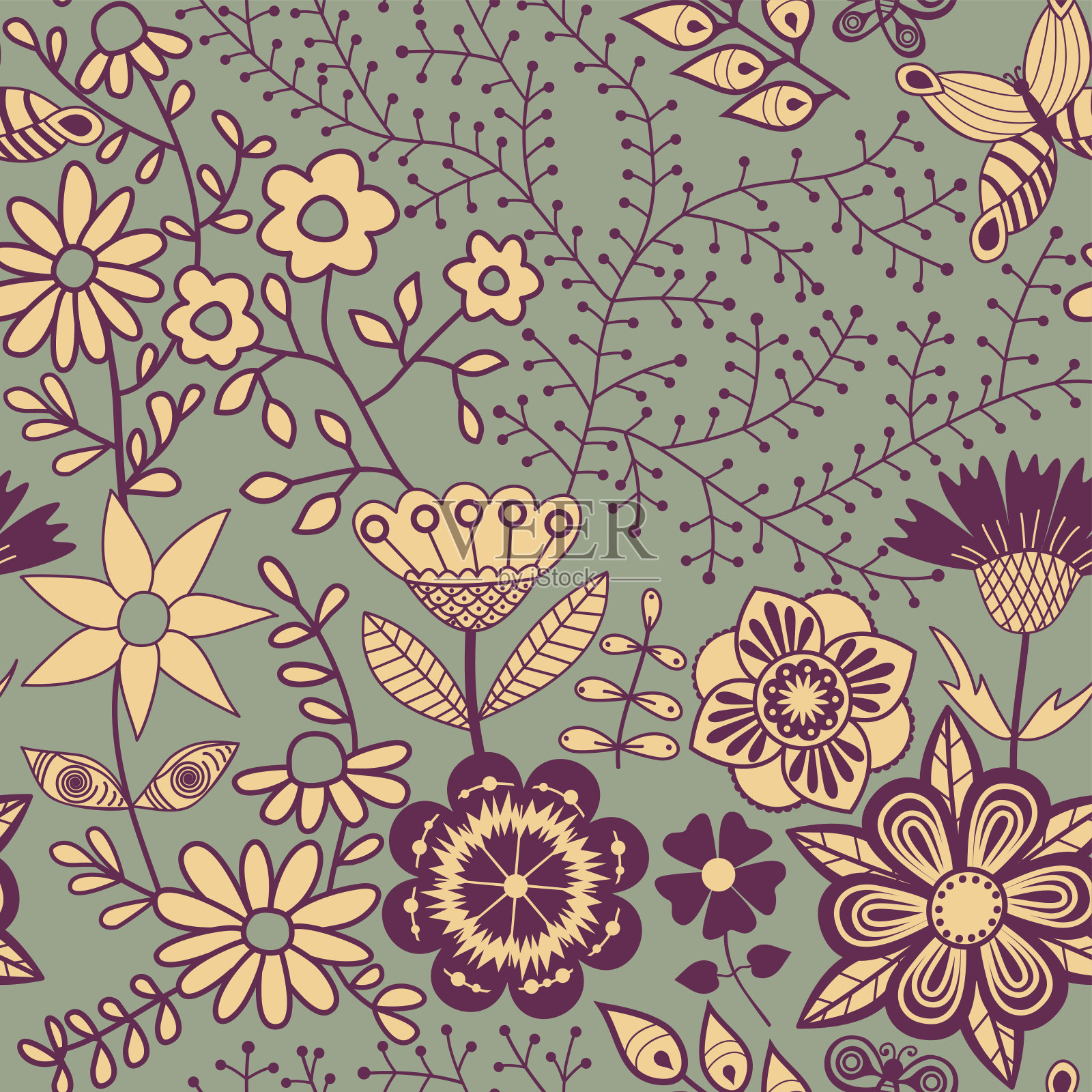 抽象花卉背景，夏日主题无缝衔接插画图片素材