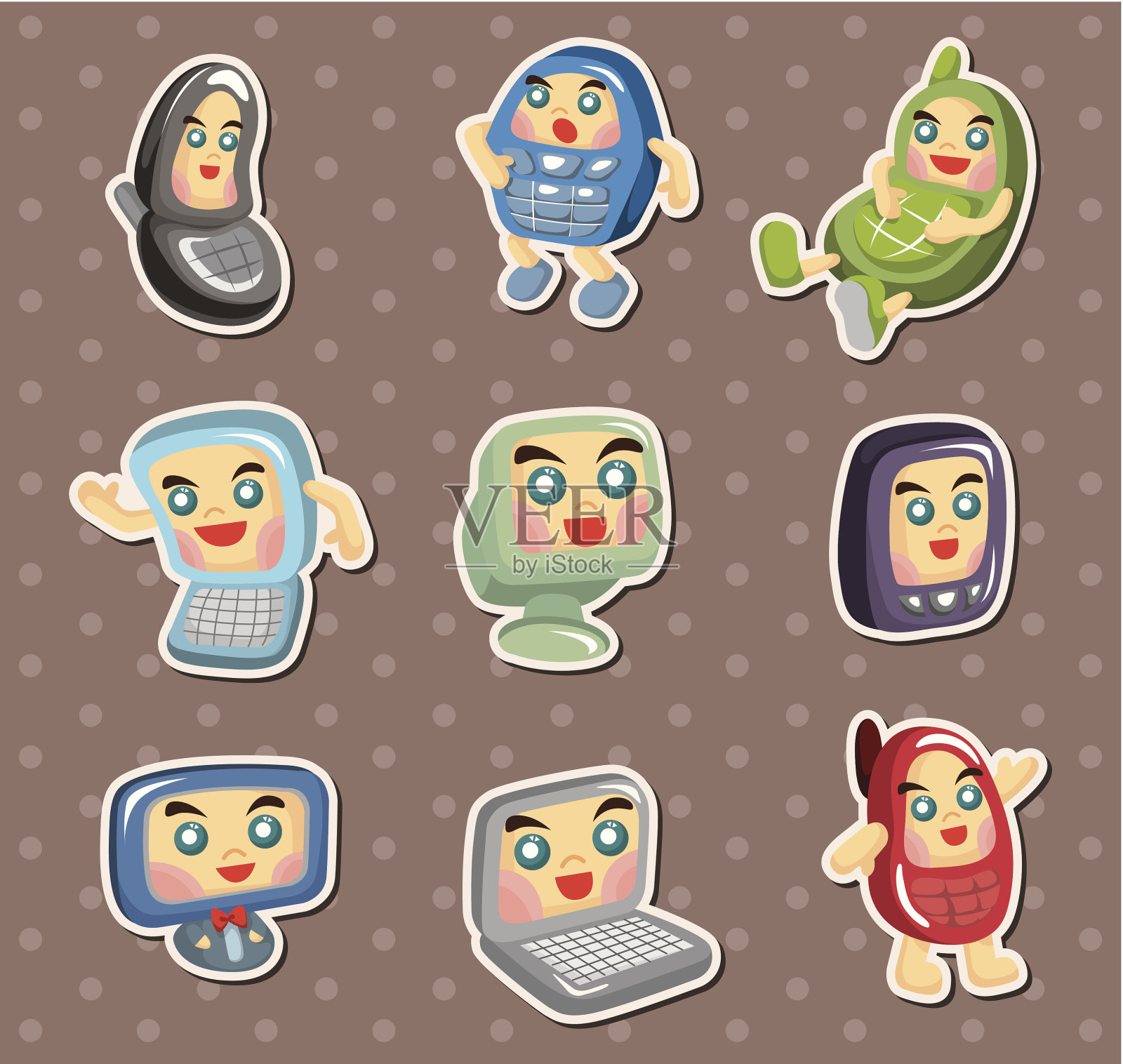 电脑和手机贴纸插画图片素材