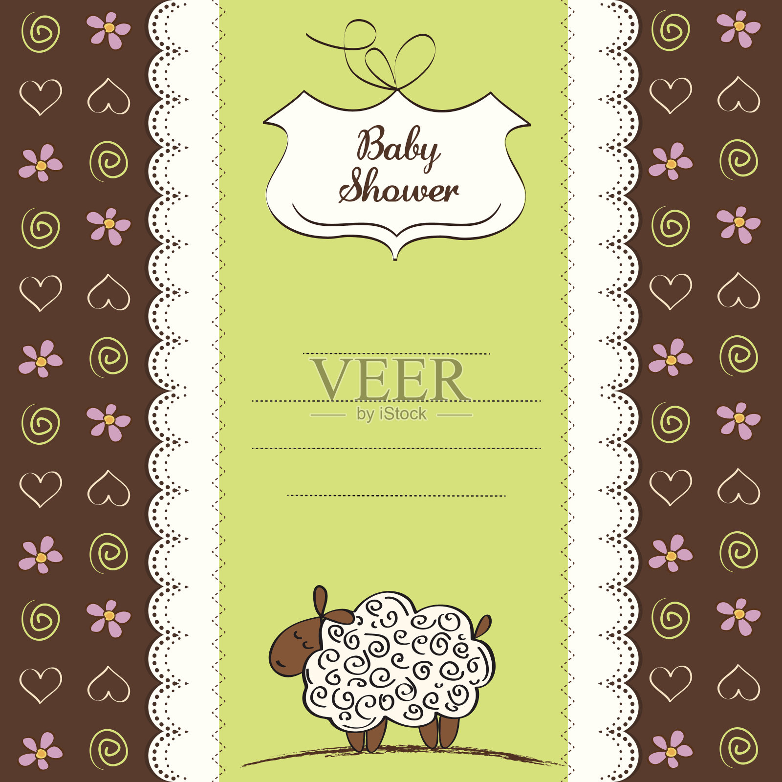 可爱的婴儿沐浴卡与绵羊插画图片素材