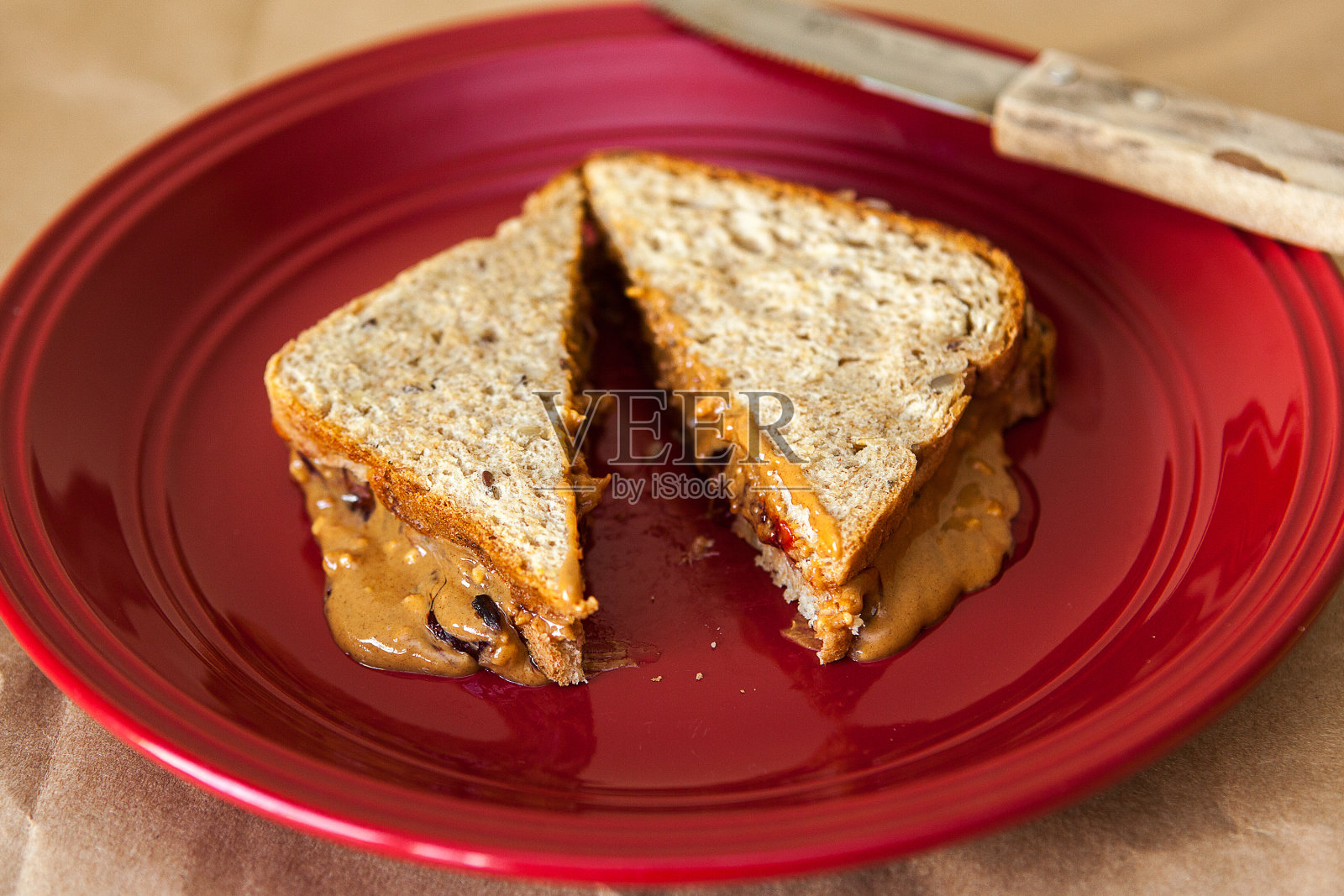 早餐花生酱。照片摄影图片