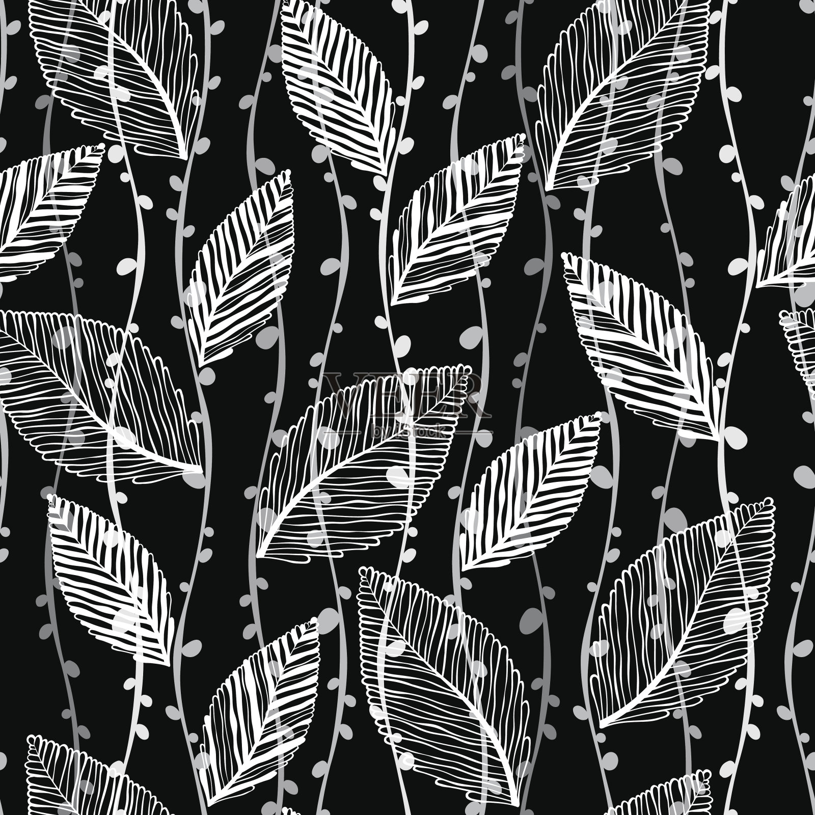 单色无缝图案的抽象叶。插画图片素材