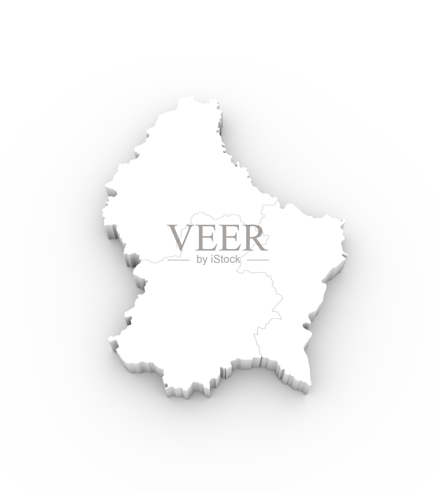 卢森堡地图3D白色与州和剪辑路径照片摄影图片
