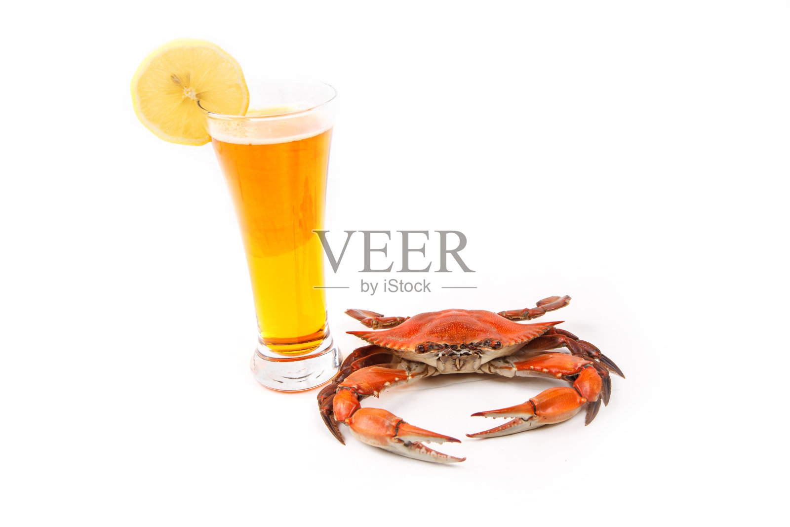 白底啤酒清蒸青蟹照片摄影图片