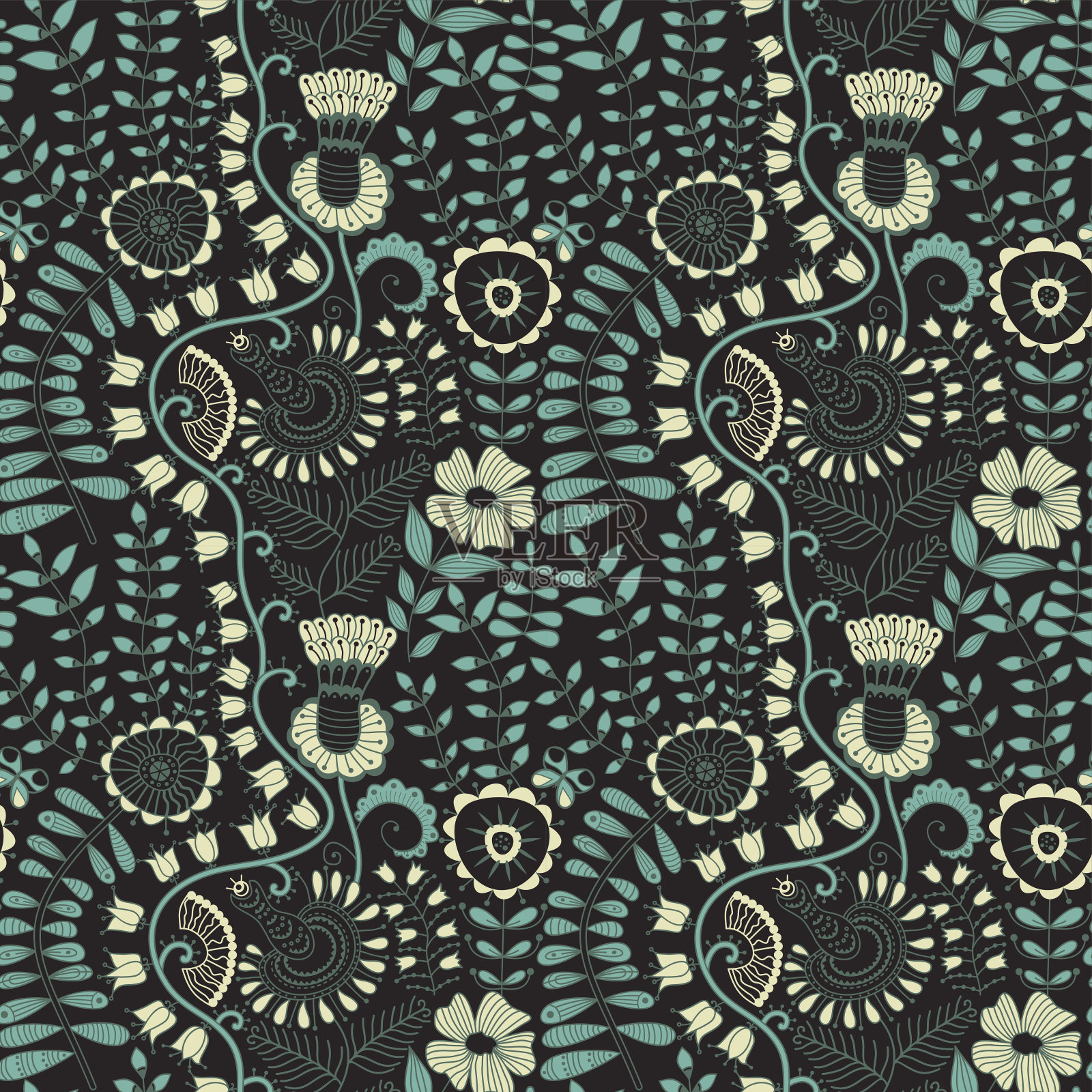 抽象花卉背景，夏日主题无缝衔接插画图片素材