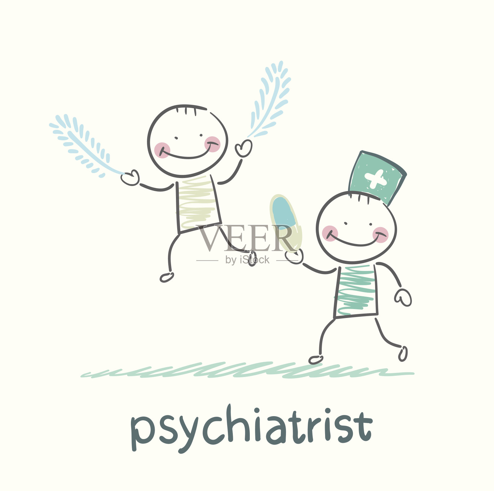 精神病医生开了一粒药丸插画图片素材