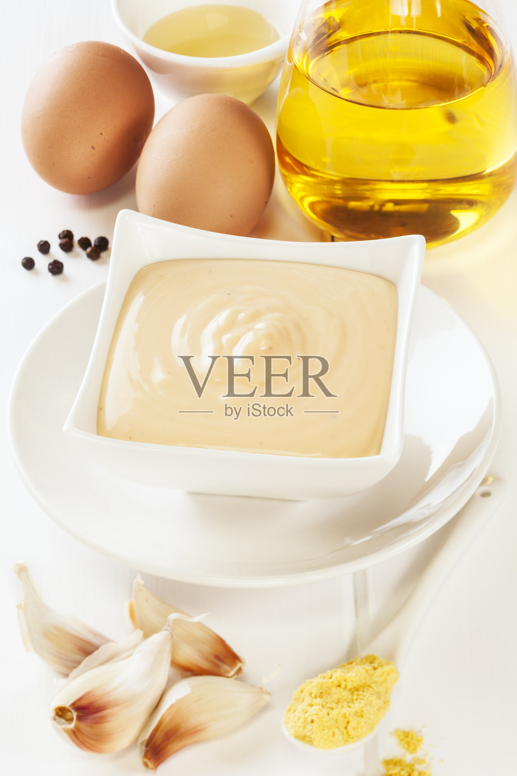 蛋黄酱和成分照片摄影图片