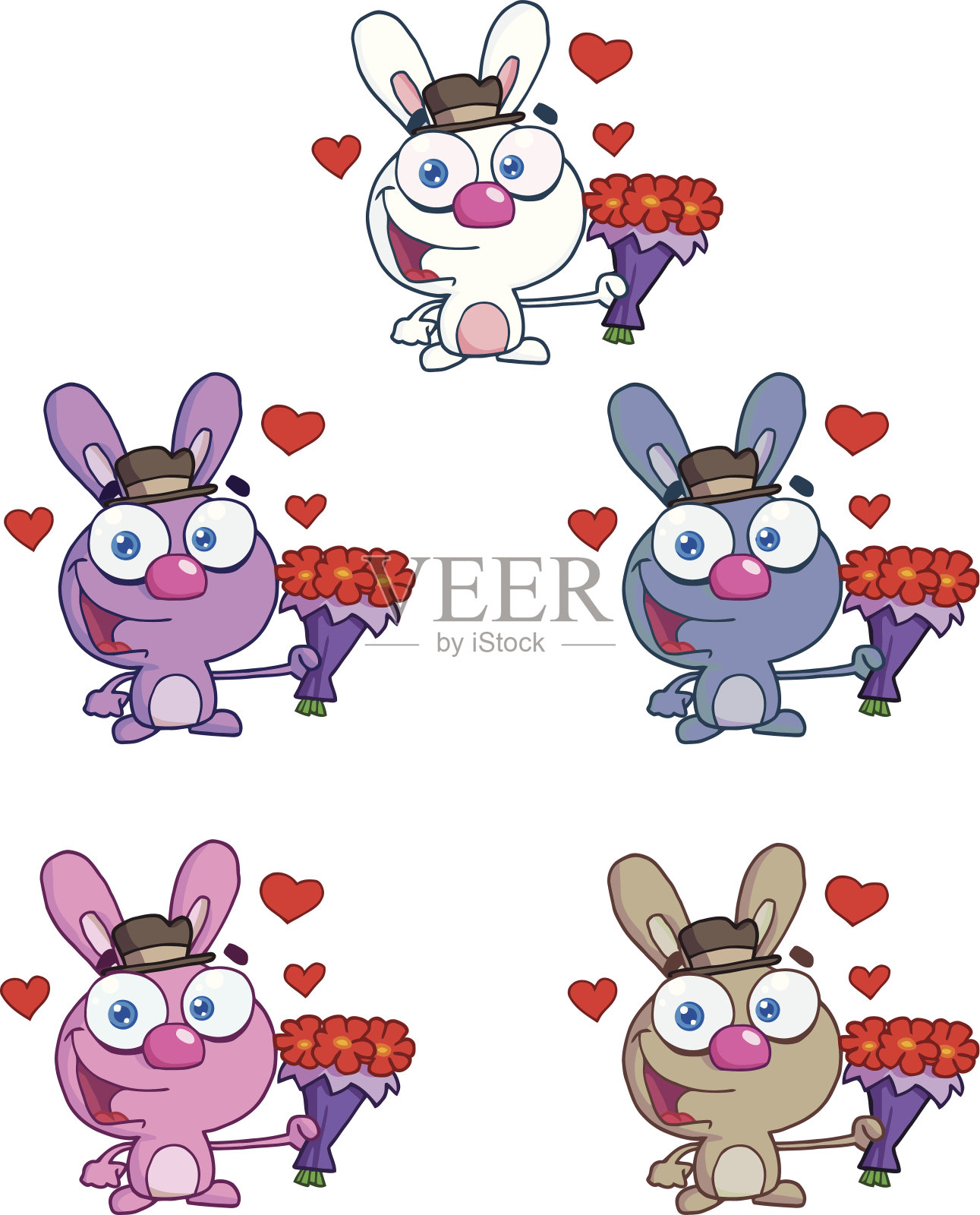 情人节兔子的收藏插画图片素材