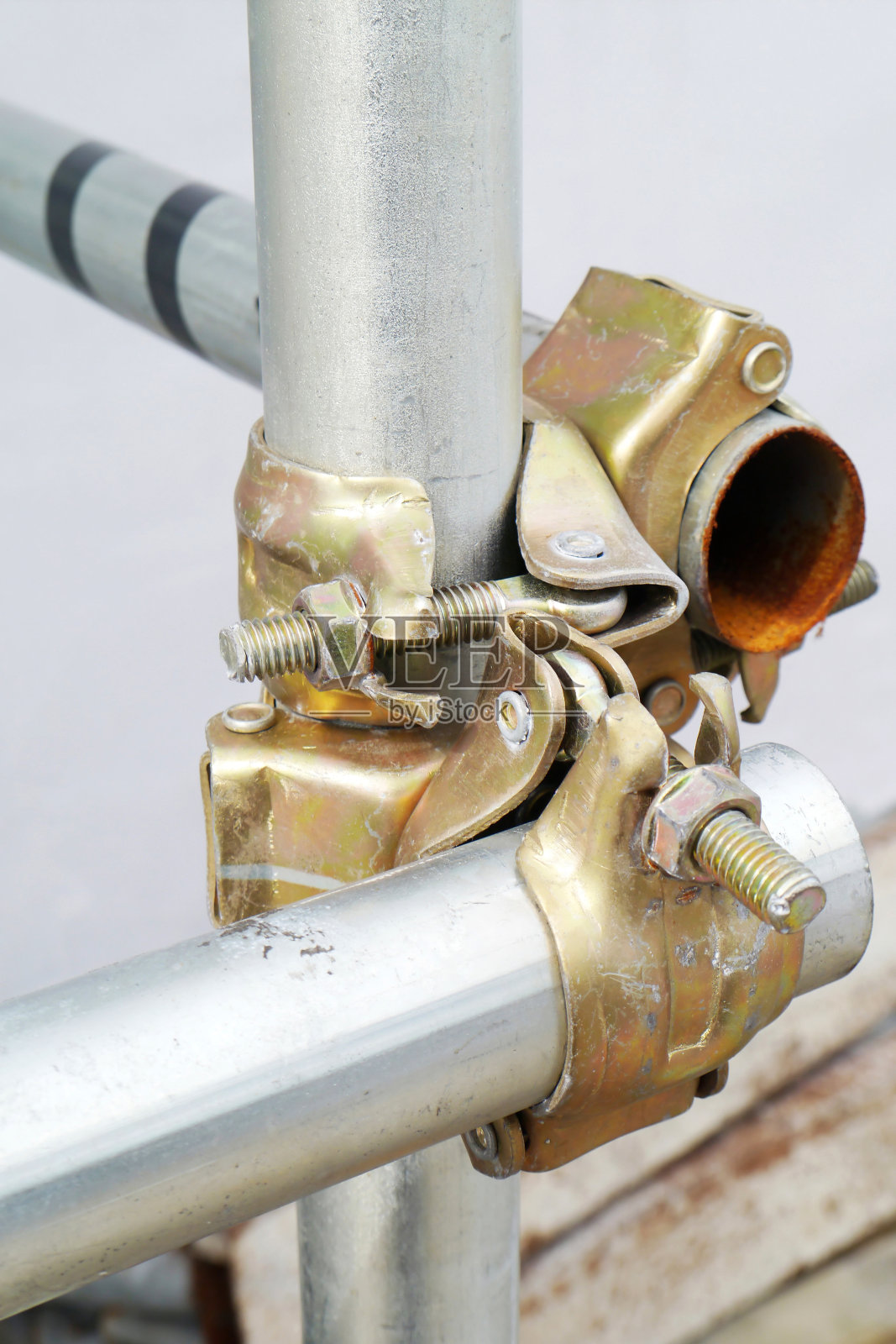 脚手架管夹。照片摄影图片